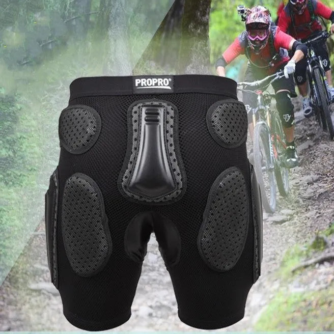 Black cycling hip protection pants for sports safety, shown in size L