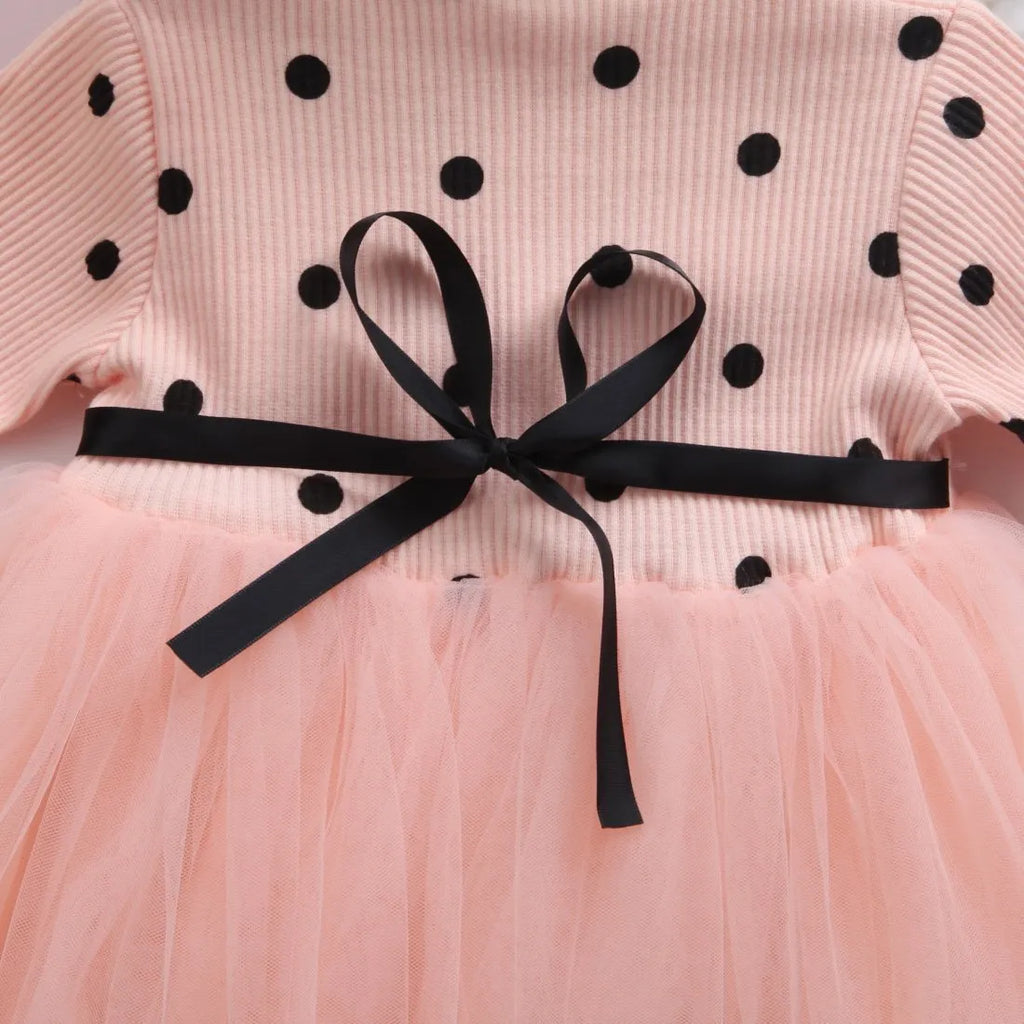 Baby girl's long sleeve lace tutu dress in black, pink or white for christenings and birthdays