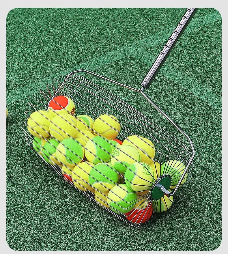 Stainless steel tennis ball picker roller device for court collection with adjustable mechanism