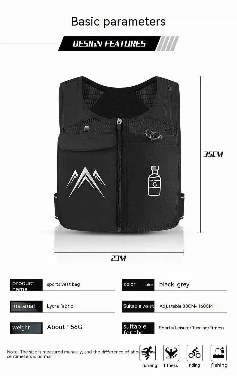 Breathable mesh running vest with phone compartment in classic black or moonlight grey