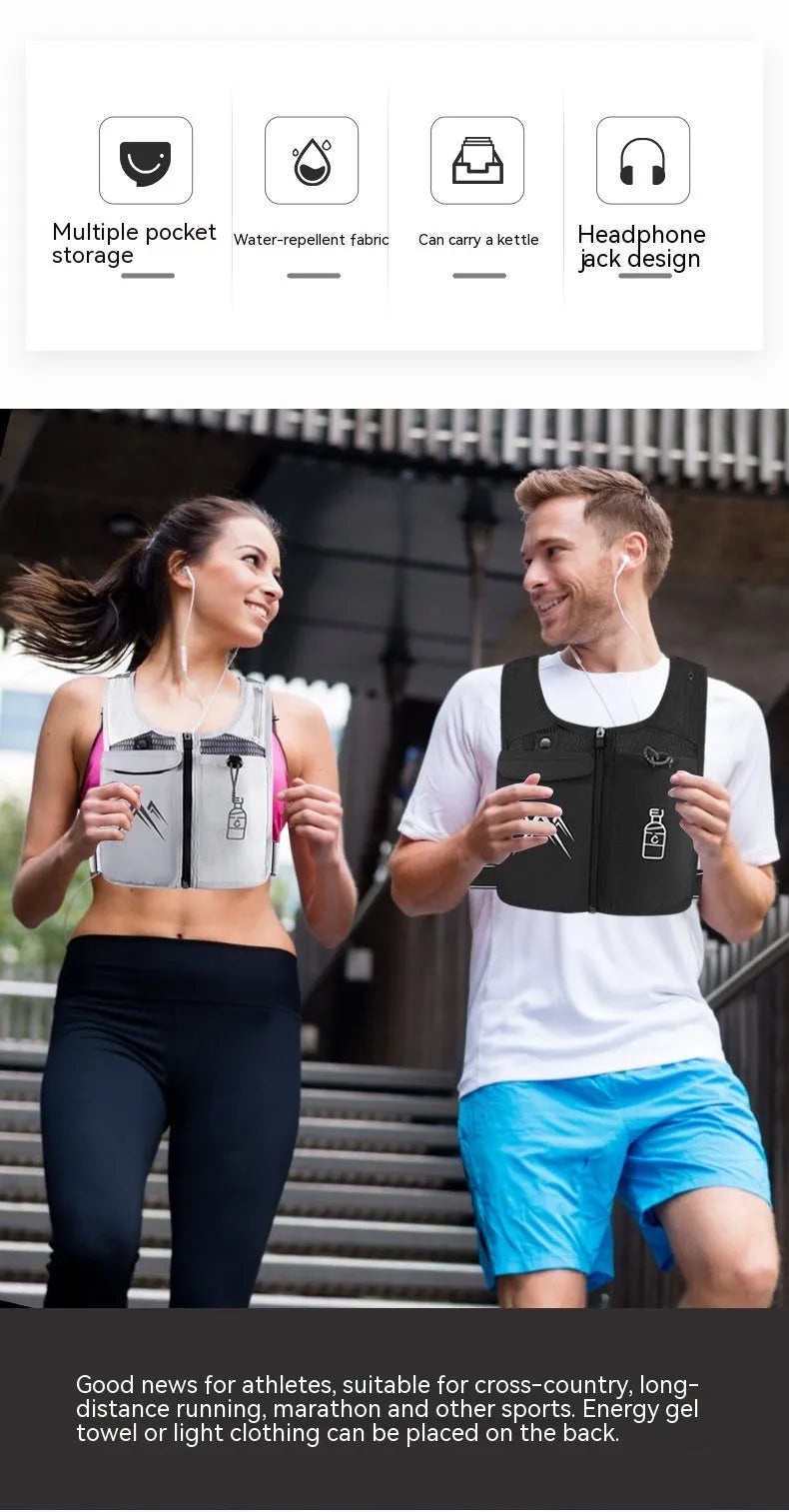Breathable mesh running vest with phone compartment in classic black or moonlight grey