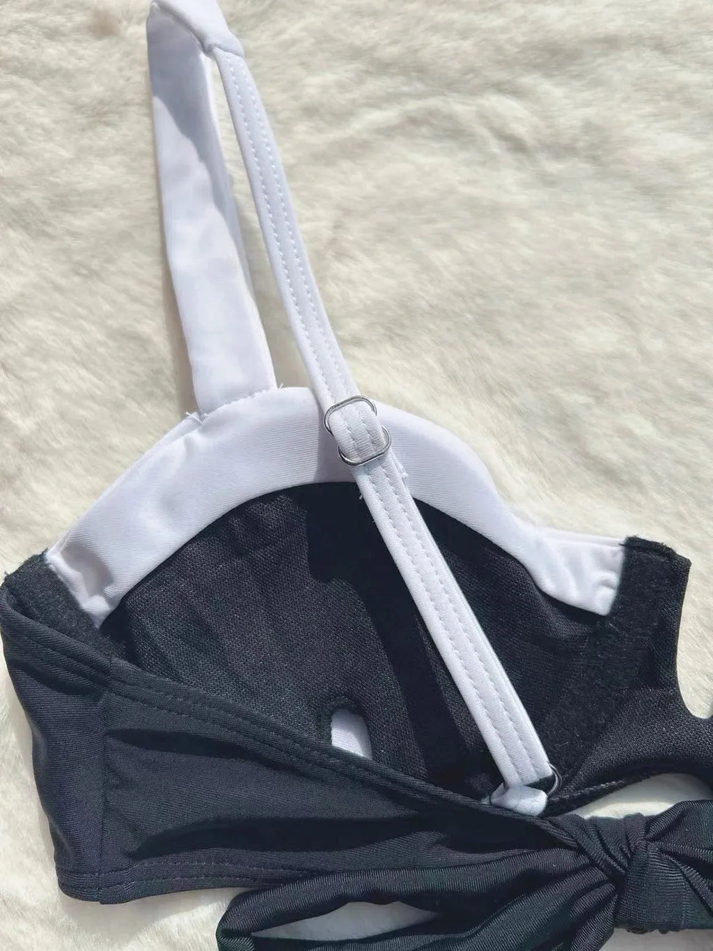 Black low waist bikini with stitching split detail on briefs