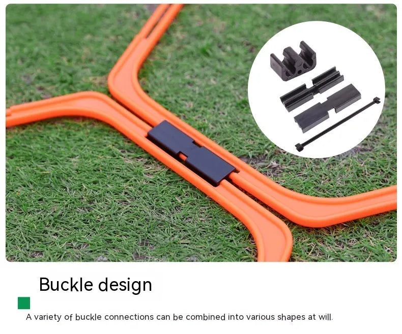 Six foldable hexagon agility training rings in yellow, green and orange colours for football drills