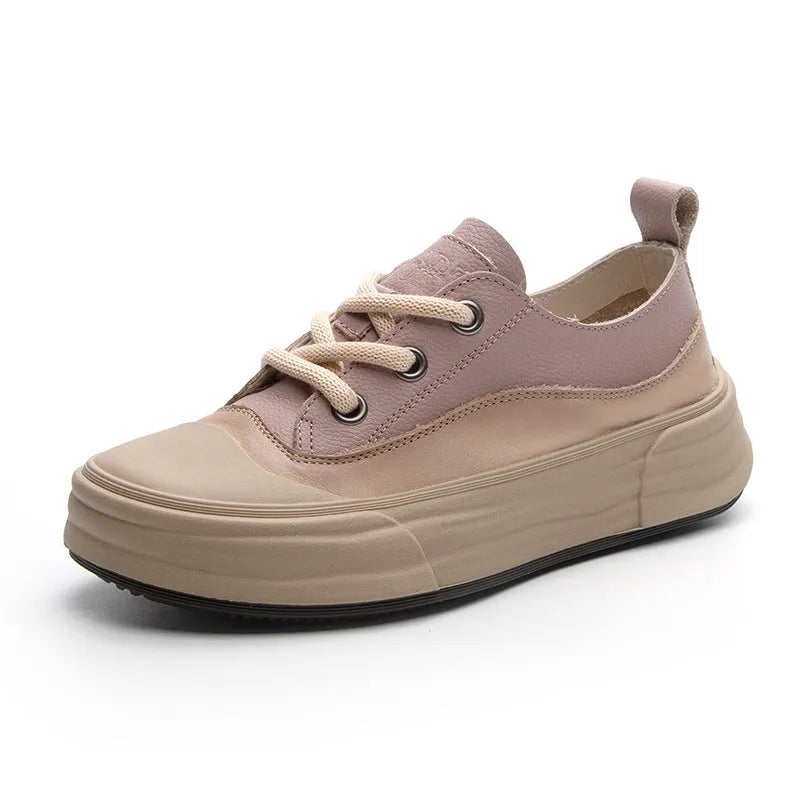 Women's leather low-top platform sneakers in matcha green on a white background.