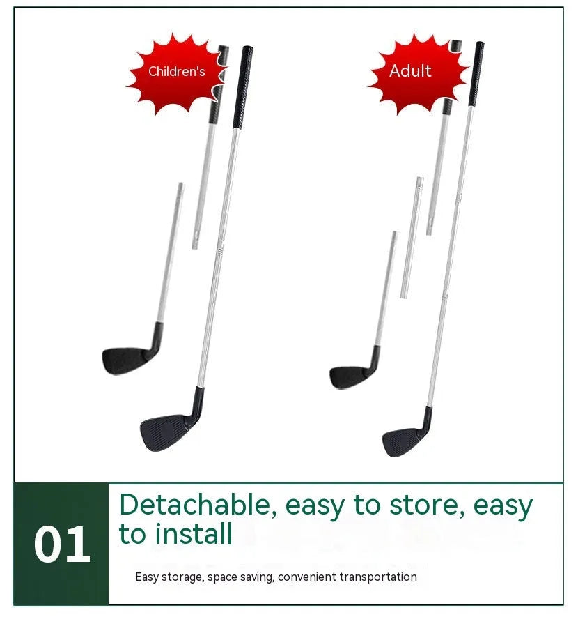 Parent-child metal golf club set showing adult and children's versions for outdoor sports practice