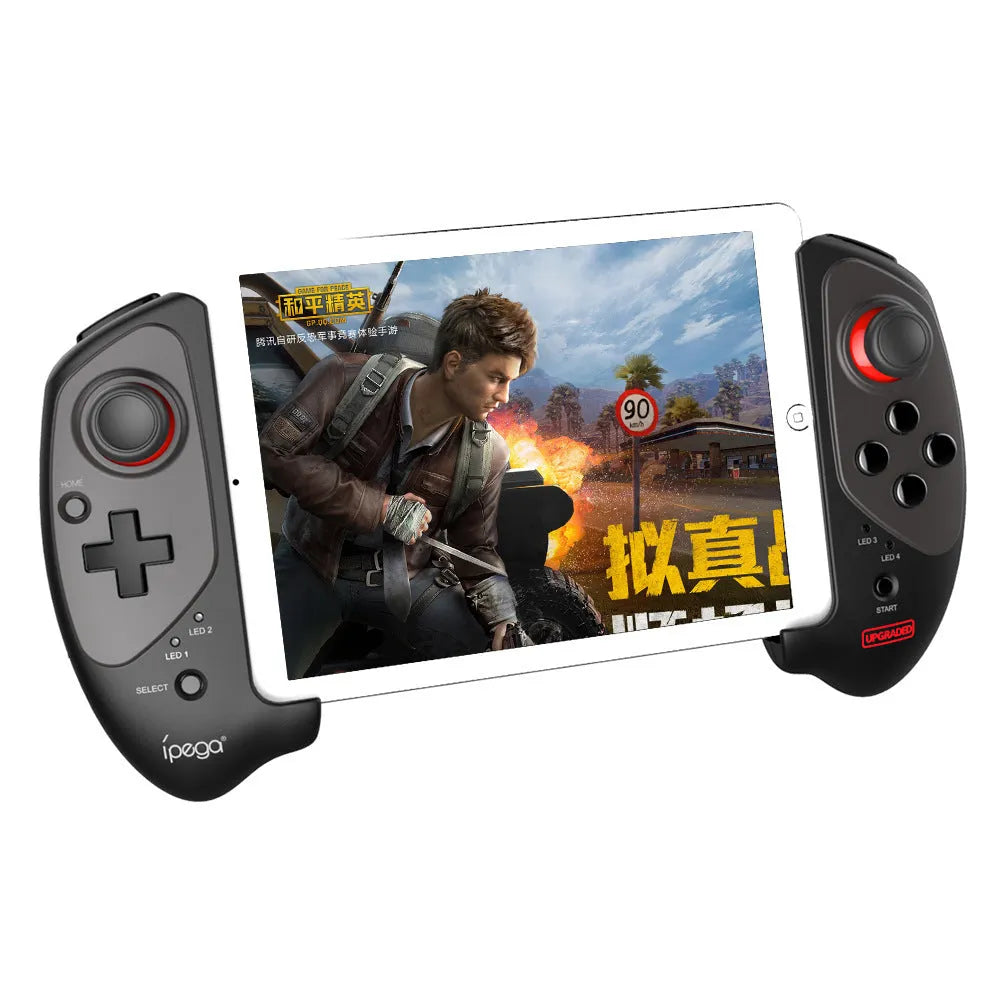 Red telescopic gamepad controller with Bluetooth 4.0 and USB connectivity for Android, iOS, and PC gaming