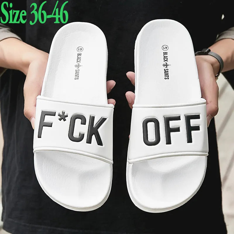 Personalised large-size men's open-toe slippers with rubber soles in black and white