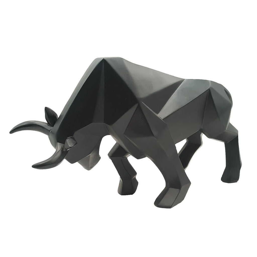 Black geometric resin bull sculpture abstract bison statue on desk for home decor
