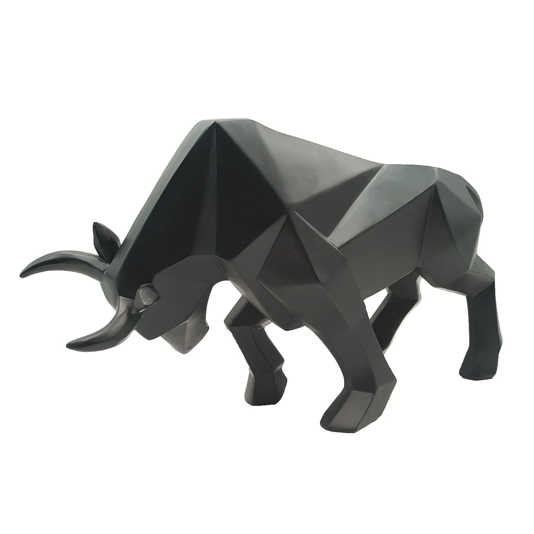Black geometric resin bull sculpture abstract bison statue on desk for home decor