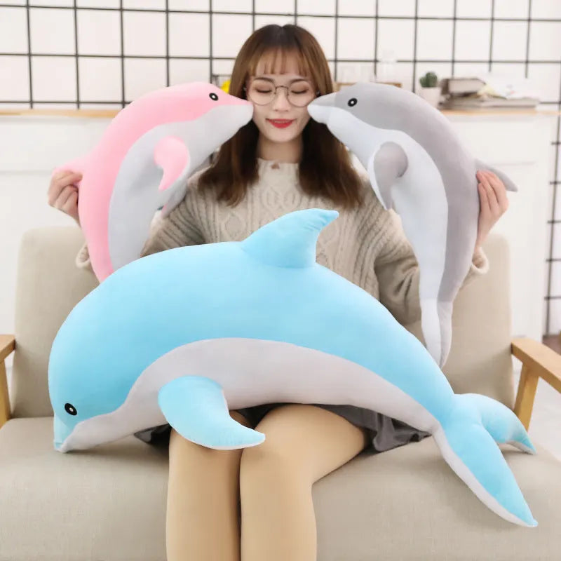 Crystal super soft dolphin plush toy in blue with PP cotton filling