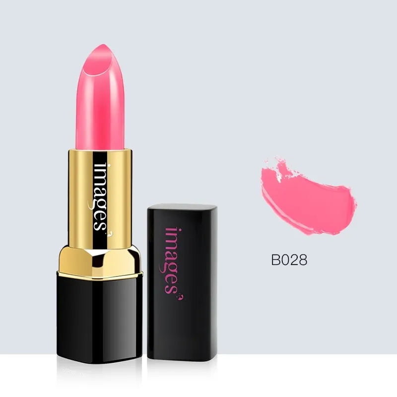 Lipstick lip gloss hybrid stick in 10 colours including coral red and baby pink, 3.8g net weight.
