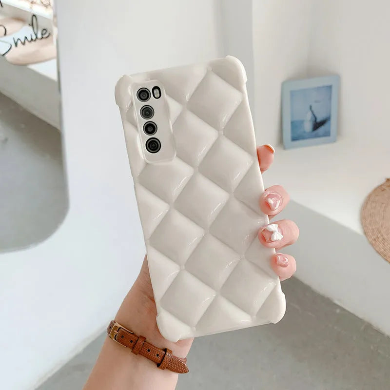 Silicone diamond back cover phone case for Huawei smartphones in black, green, pink, and white.