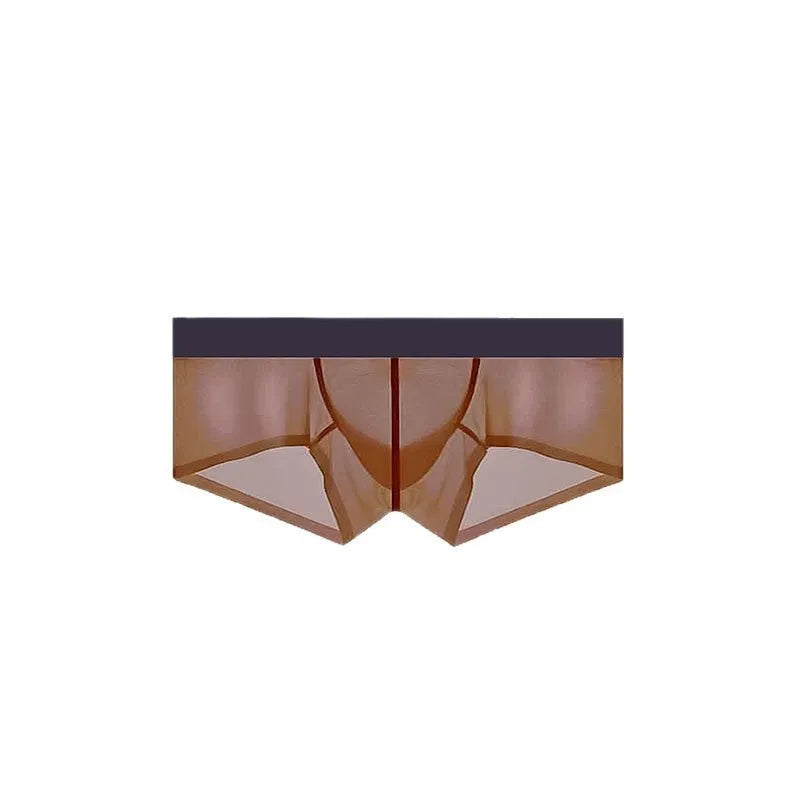 Men's low waist seamless underwear in ice silk nylon shown in light blue colour