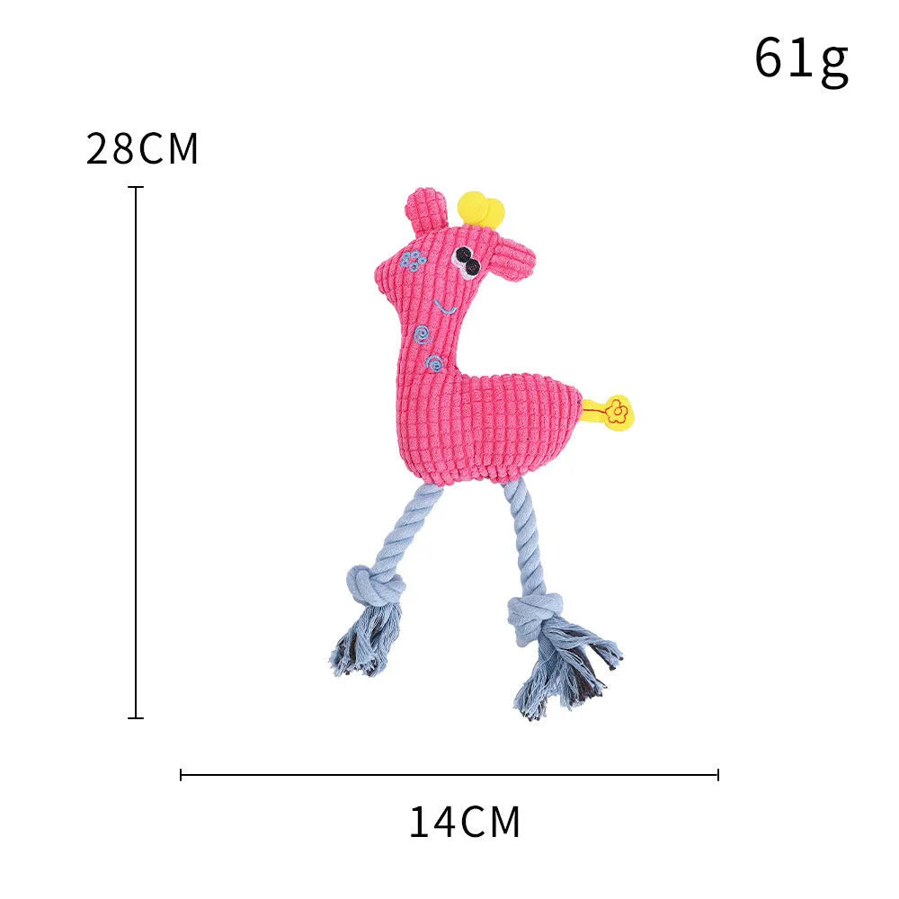 Blue deer-shaped plush dog toy with corn grain texture and sound feature for pet play