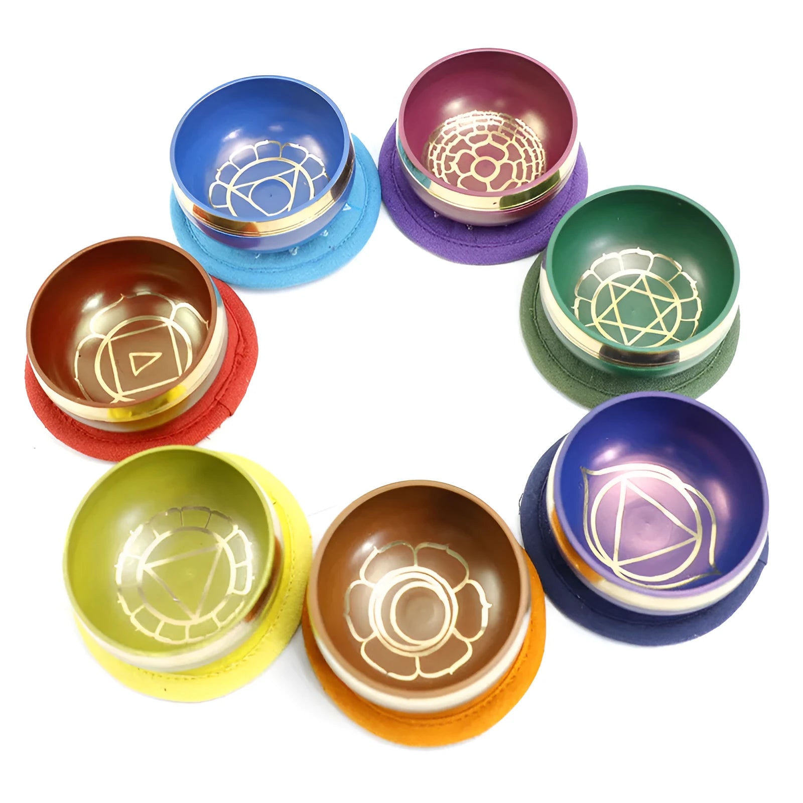 Handmade colourful Himalaya singing bowl percussion instrument, 7.8cm diameter.