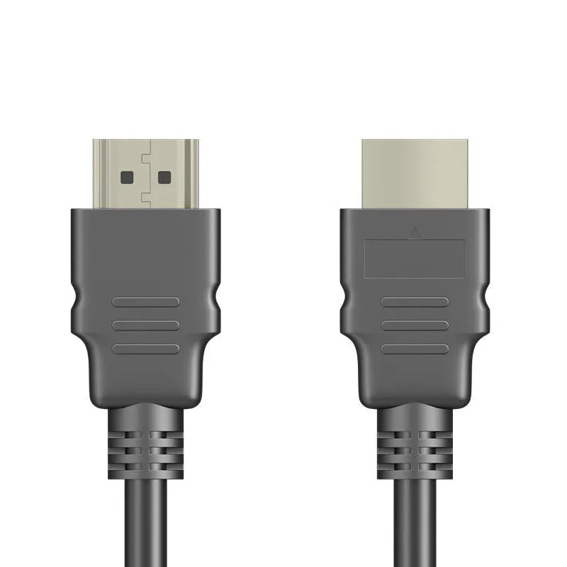 Black HDMI data cable with nickel-plated connectors on a white background