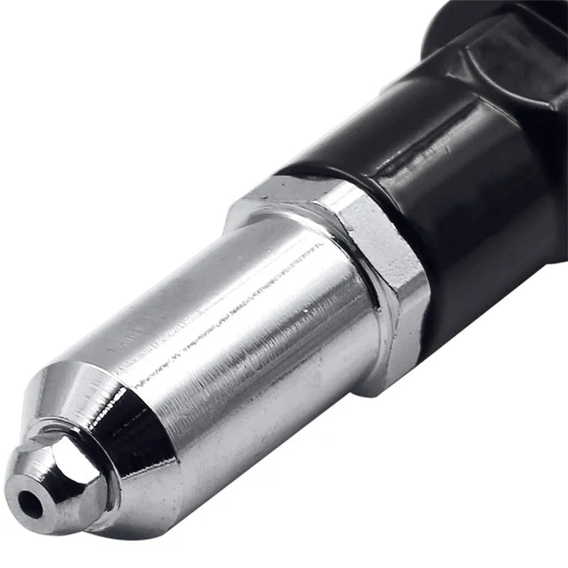 Black metal electric drill rivet gun attachment with alloy steel head, measuring 173mm long.