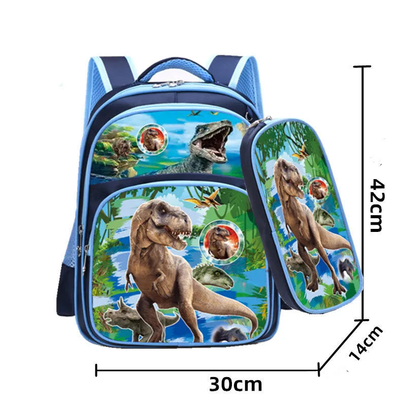 Blue cartoon print children's backpack with pencil case for school use