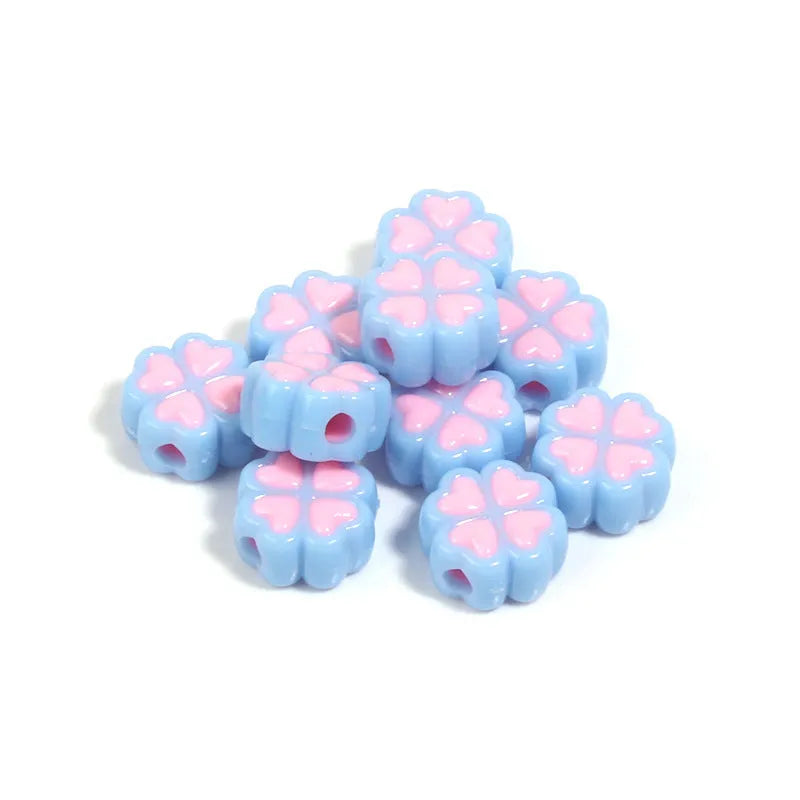 15mm acrylic craft beads with four-leaf clover shape and frosted finish in multiple colours