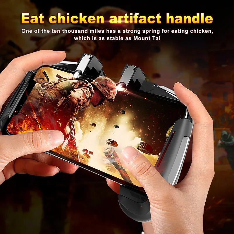 AK16 colourful extendable game controller holding a mobile phone, showing L1R1 triggers.