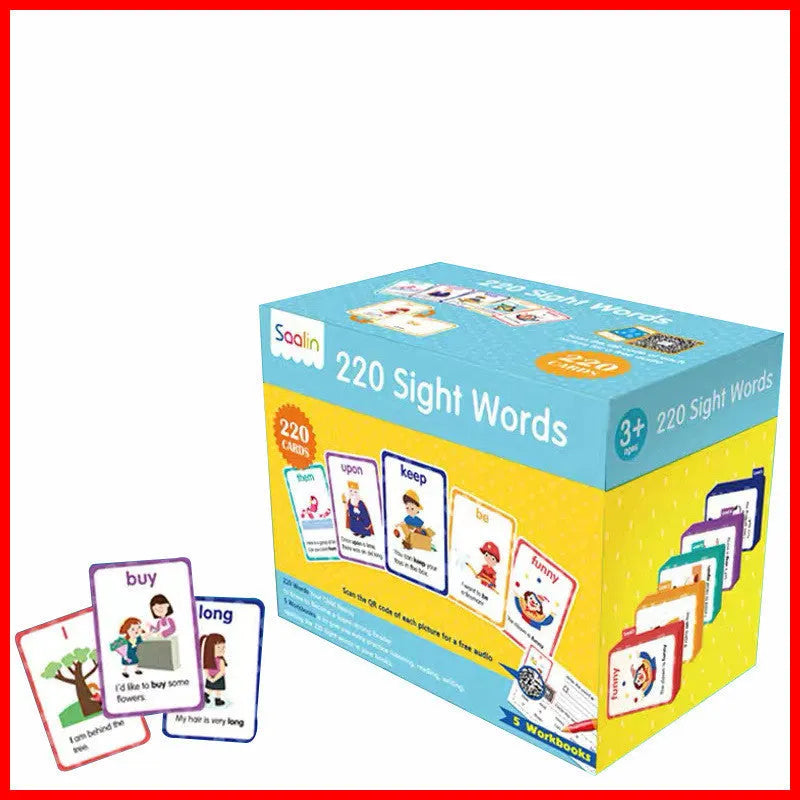 220 high-frequency word flash cards and 5 workbooks in an early learning gift box set for phonics.