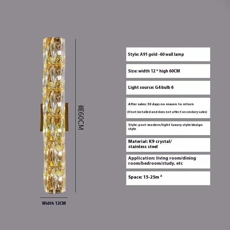 Crystal wall lamp with metallic finish and LED tri-colour lighting in multiple size options