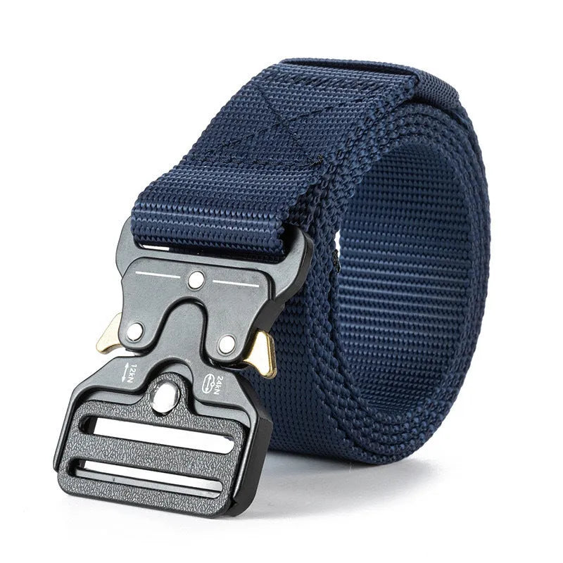 Men's thick canvas tactical belt with alloy buckle in Army Green colour