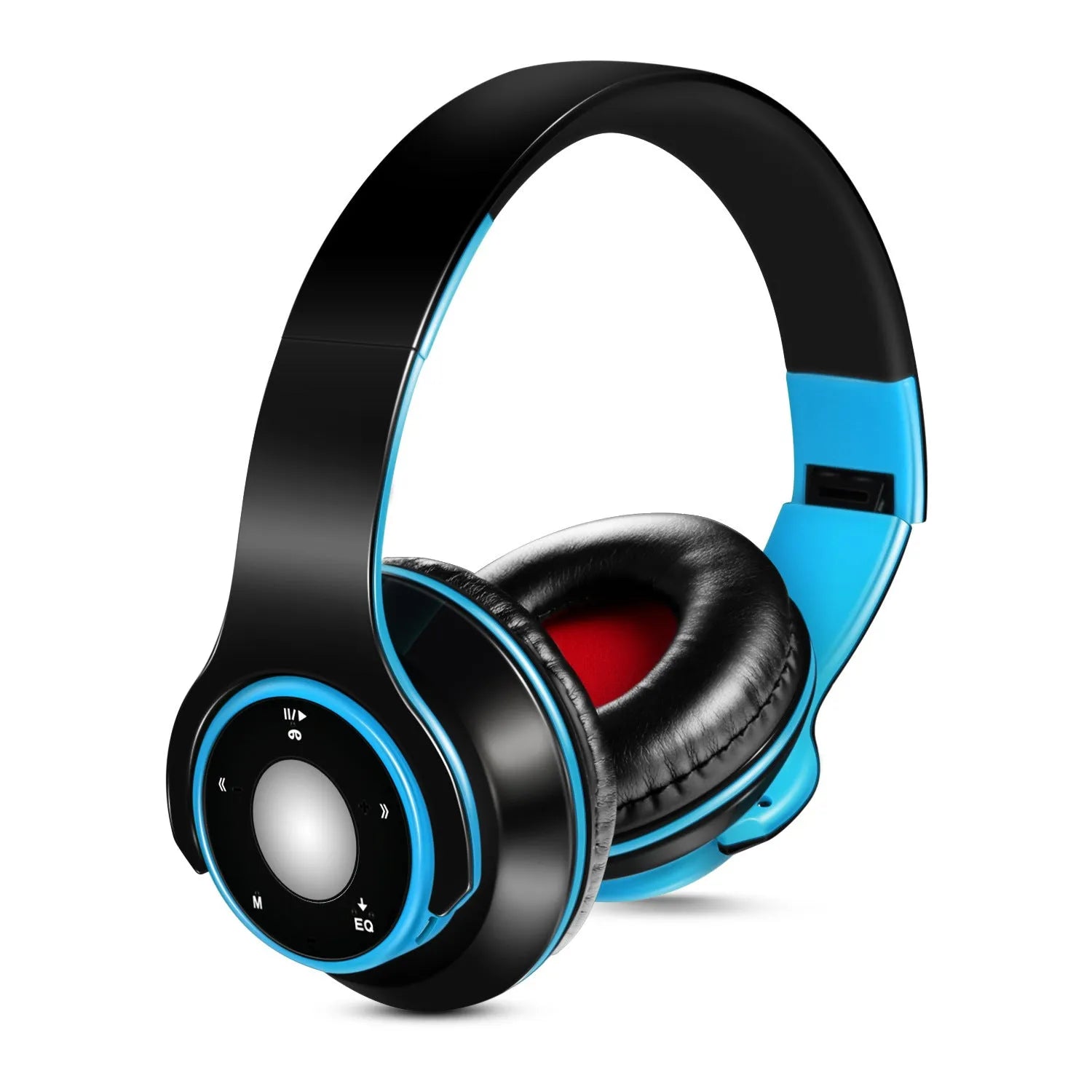 Blue, red, and rose red foldable wireless Bluetooth headset with adjustable hinges and MP3 support