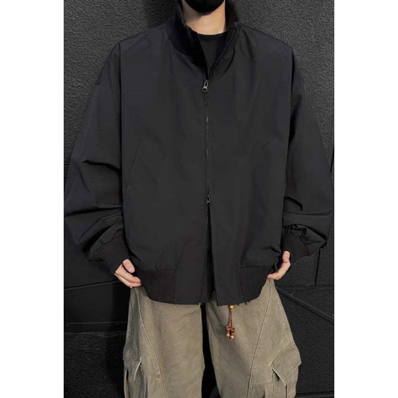 Men's cleanfit short jacket in solid colour polyester with side seam pockets, black colour option
