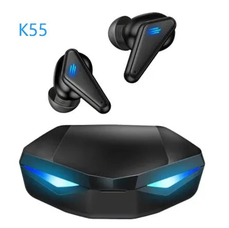 Blue Private Model K55 wireless Bluetooth gaming headset with TWS earbuds and charging case