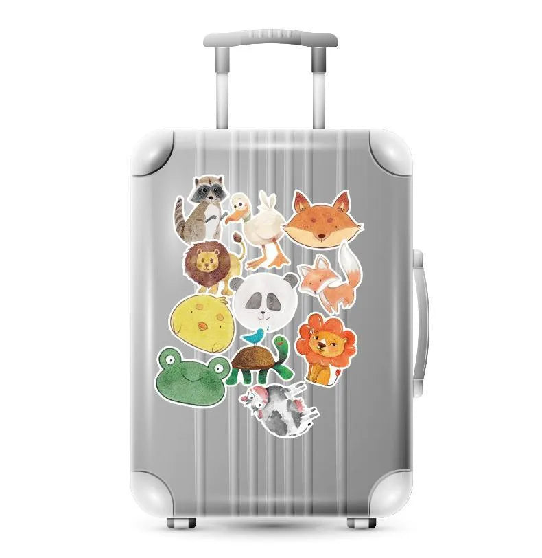 Set of 36 large retro-style beach and surfing themed stickers on a sheet, showing assorted designs.