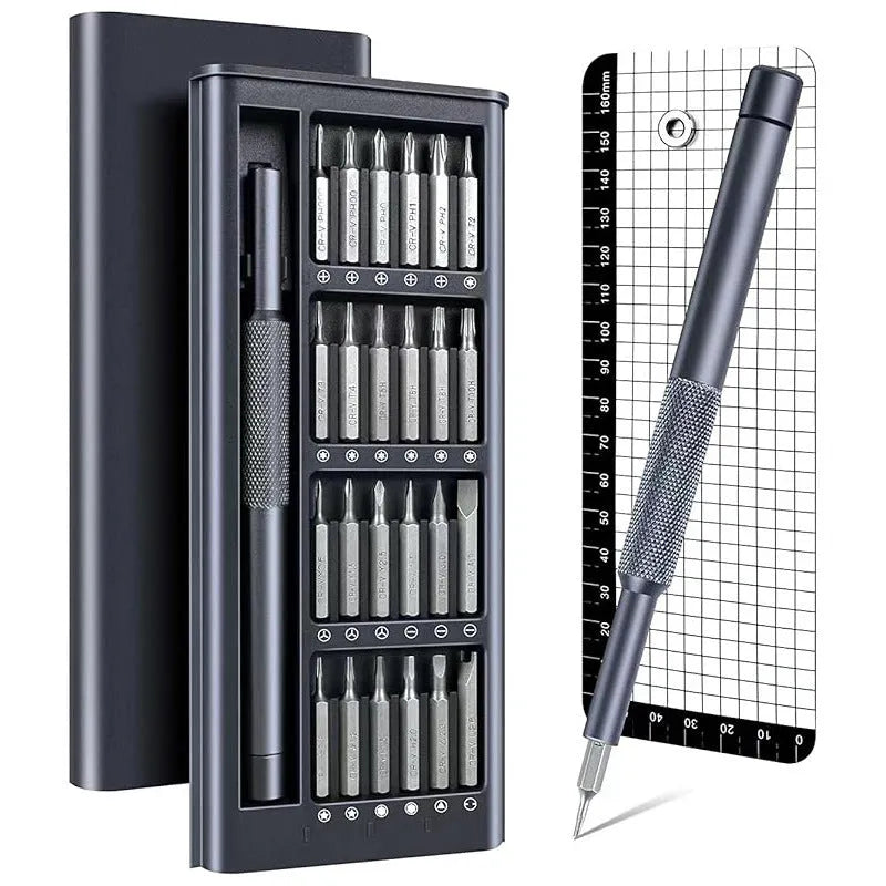 25-in-one screwdriver set with magnetic tip, chrome vanadium steel bits, and two ABS handle options on a white background