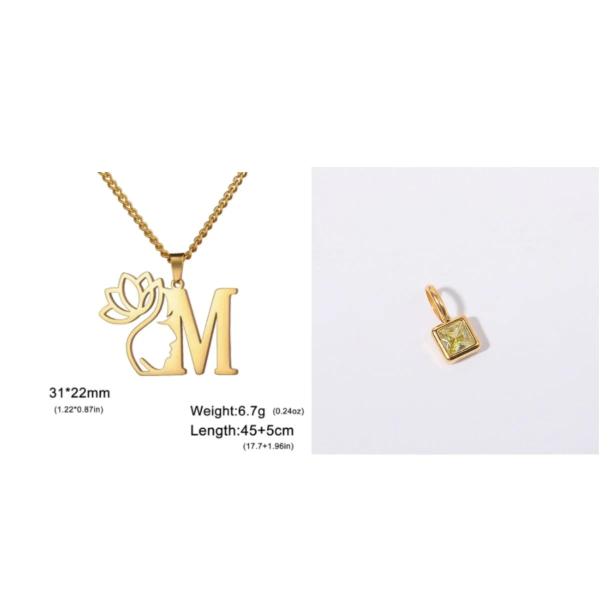 Stainless steel necklace with a single alphabet letter pendant on a cross chain, in gold or silver colour.