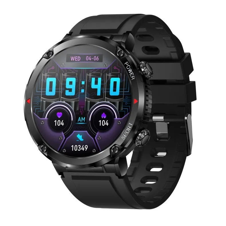 T30 Smart Watch with black silicone strap showing time display on 52mm screen.