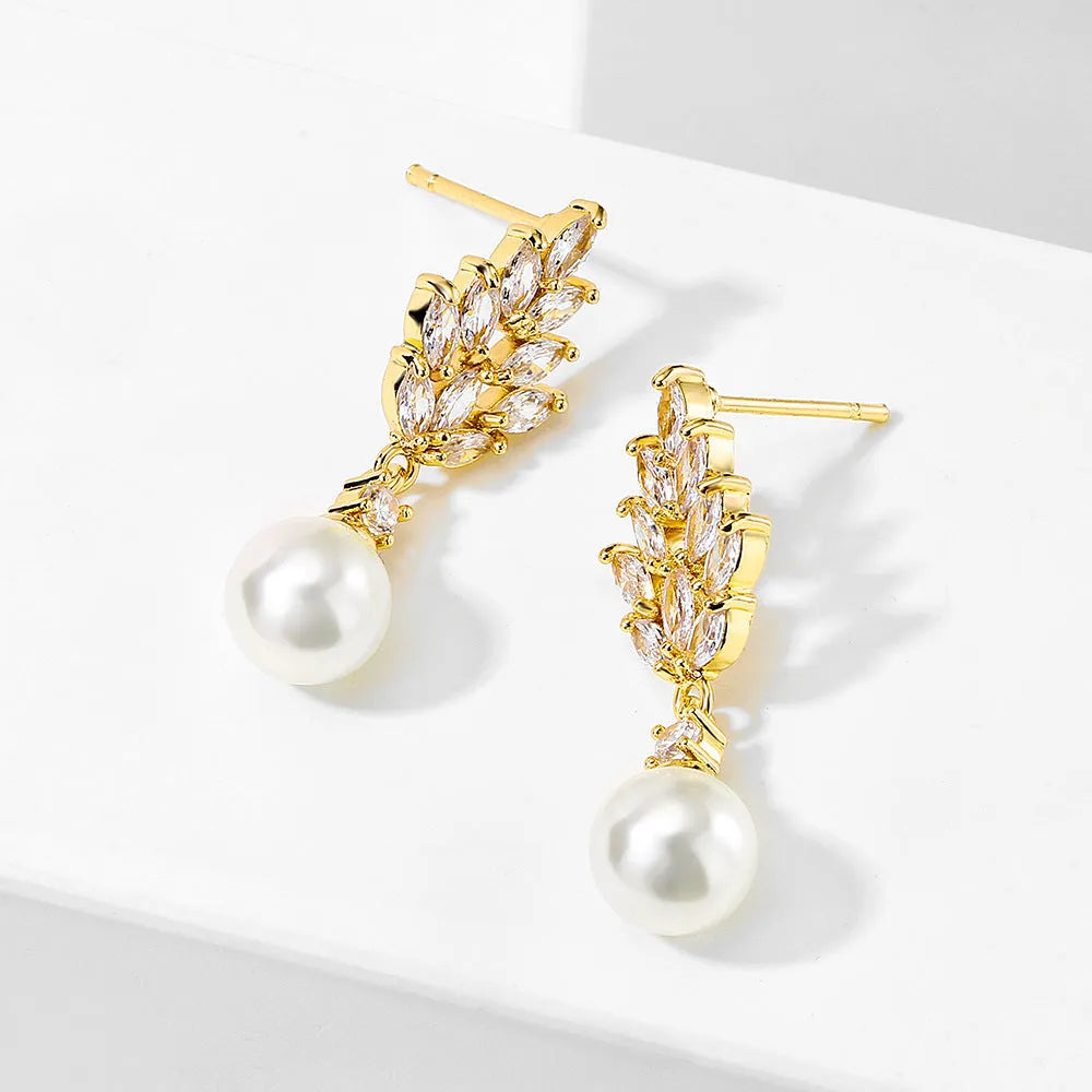 Geometric floral earrings with micro inlaid zircon in three plating options