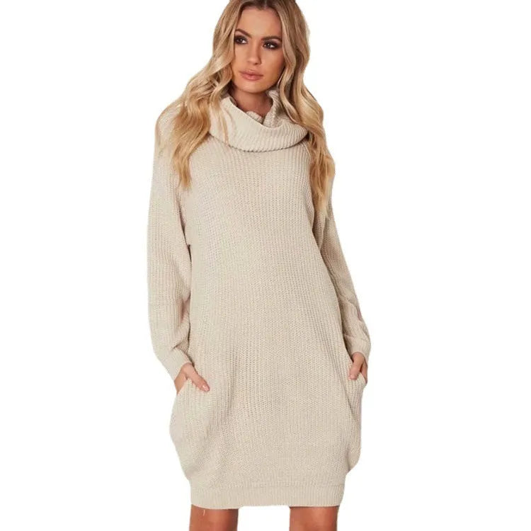 Women's lapel loose slim pullover sweater with front pocket in acrylic imitation cashmere fabric