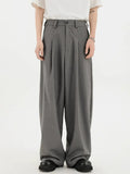 Men's straight casual trousers in black, loose fit, front view, polyester blend fabric