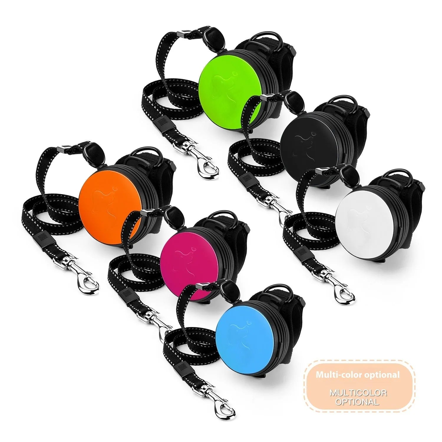 Retractable dog leash with extended nylon cord in vibrant orange colour, showing handle and explosion-proof design.