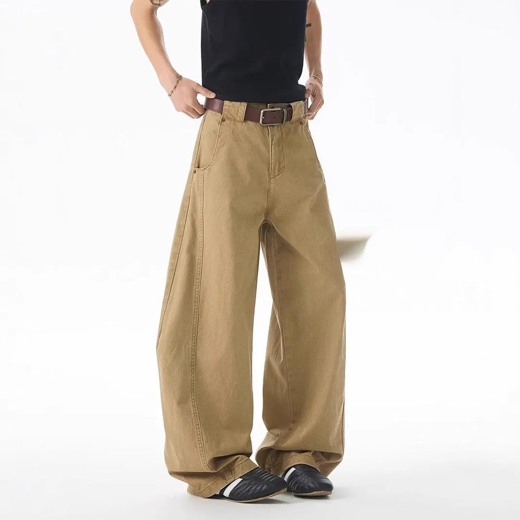 Brown men's casual jeans with straight leg loose fit and Korean style design