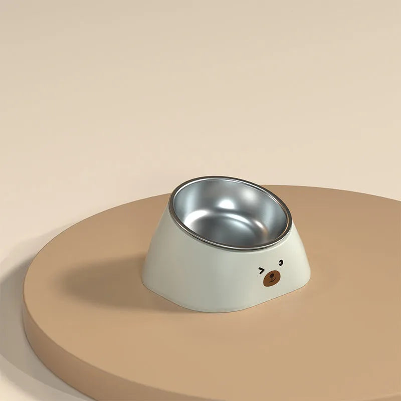 15-degree tilted cervical spine protection cat bowl in stainless steel and PP plastic with fall-resistant design