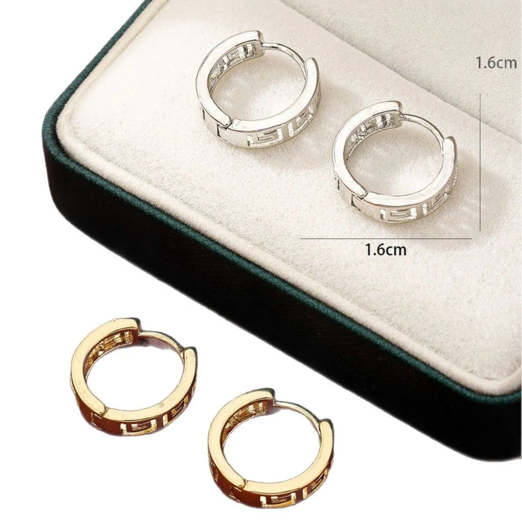 Retro ethnic style copper earrings with electroplated gold Great Wall pattern