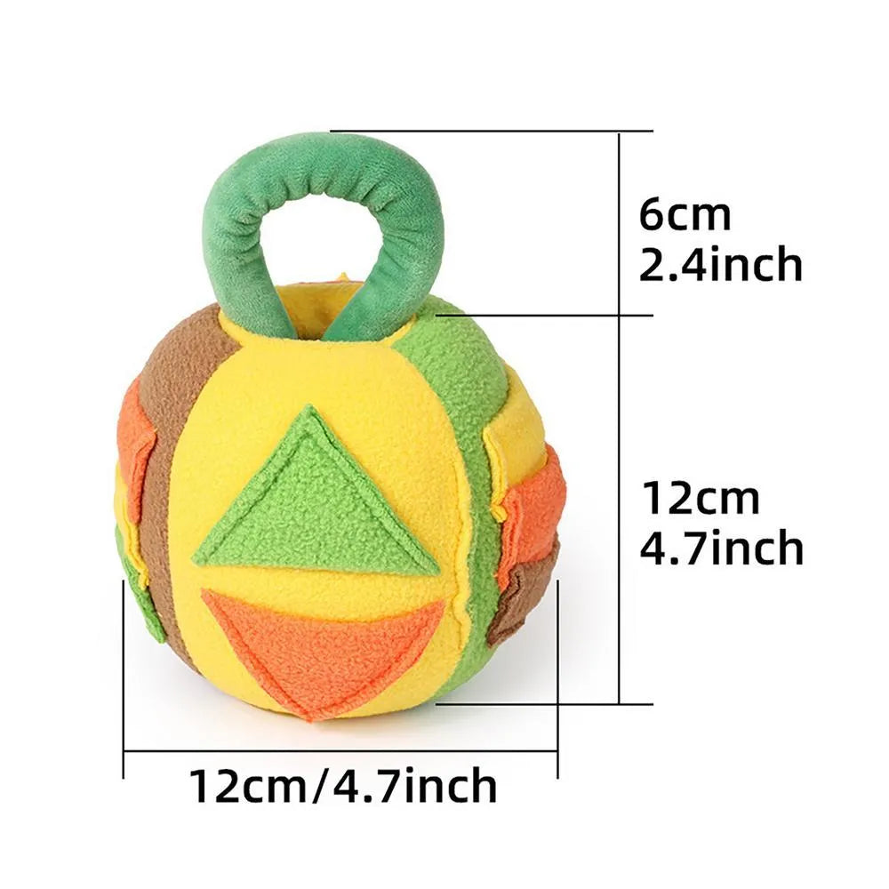 Green or pink plush squeaky ball dog toy with treat pockets for small to medium dogs