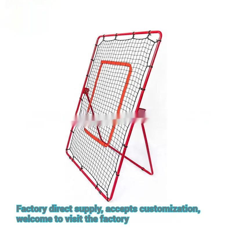Red portable baseball training net with metal frame, adjustable 4x6FT size