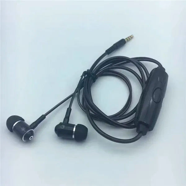 Blue LED light up earphones with 3.5mm plug and in-line remote control on a dark background
