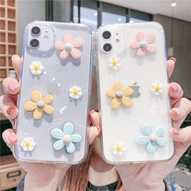 Soft rubber iPhone case with embossed floral pattern and heart design on a white background.