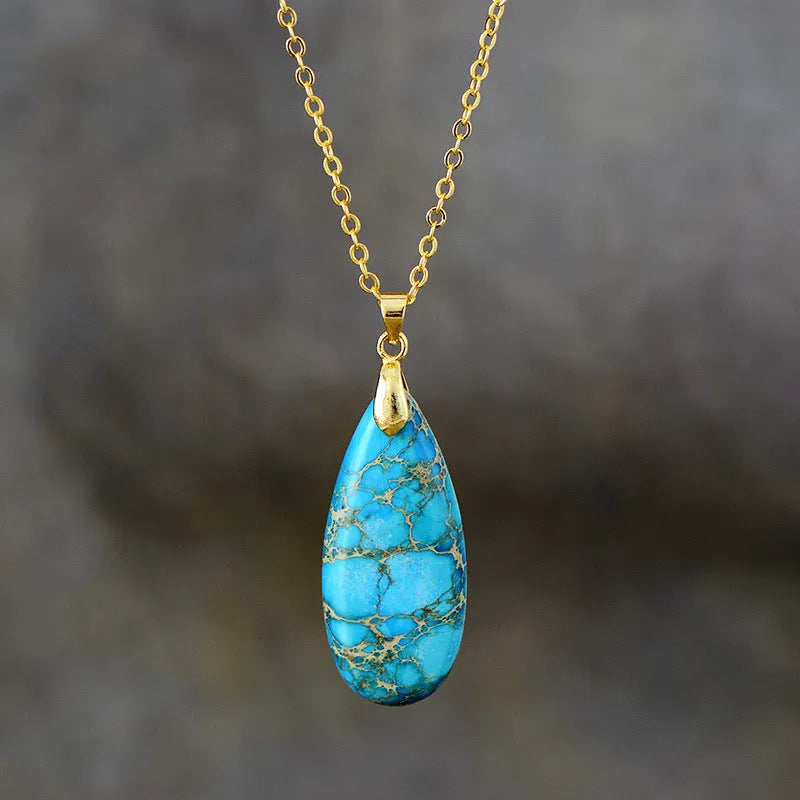 Jade water drop pendant necklace with 18K gold plating chain