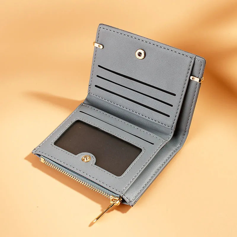 Ladies PU leather zipper wallet with multiple compartments including card slots and hidden storage