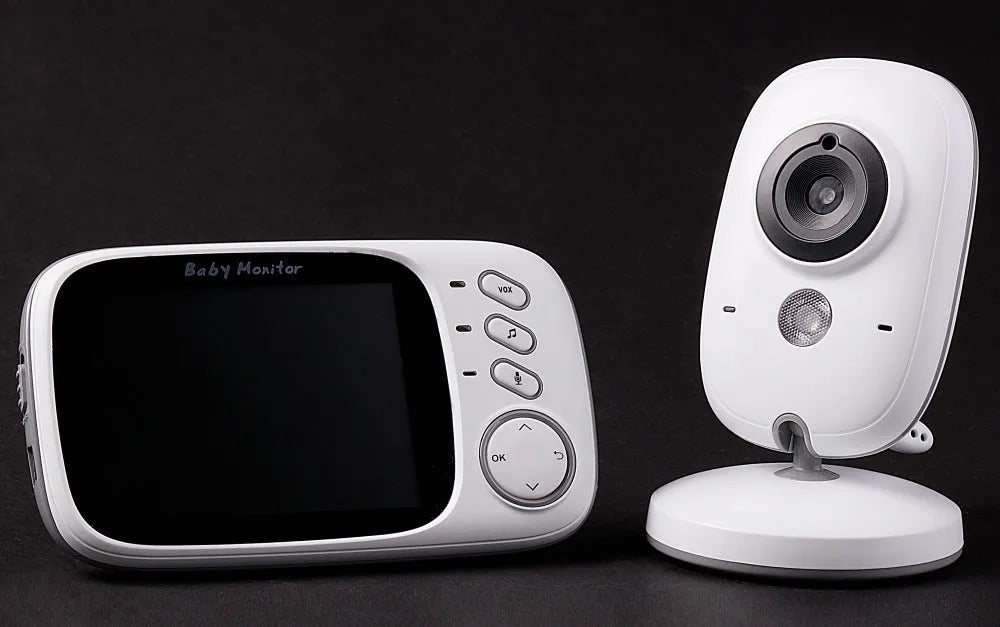 VB603 digital baby monitor showing parent unit with 3.2-inch colour LCD screen and separate camera unit.