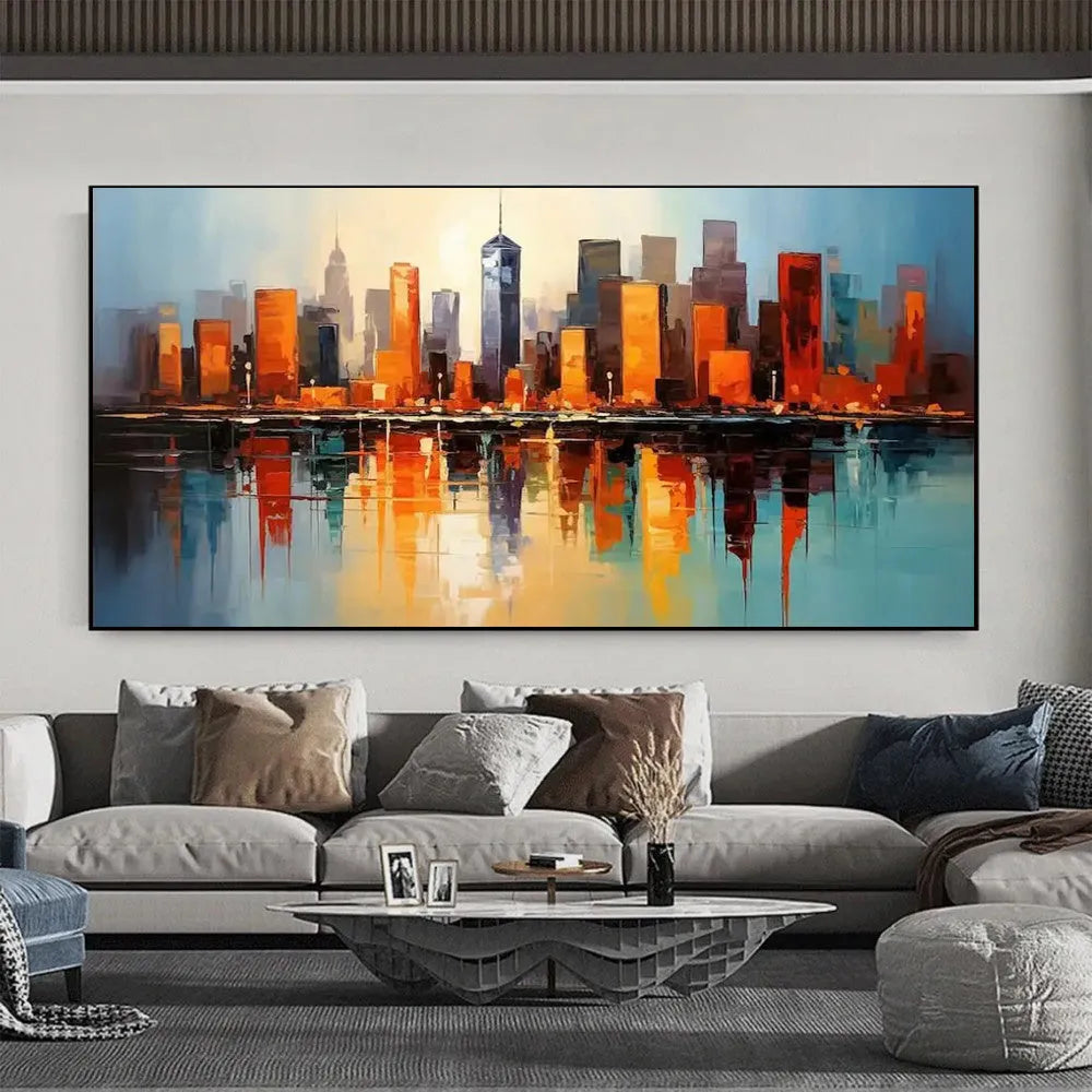 Handmade oil painting canvas abstract urban architecture street scene modern decor