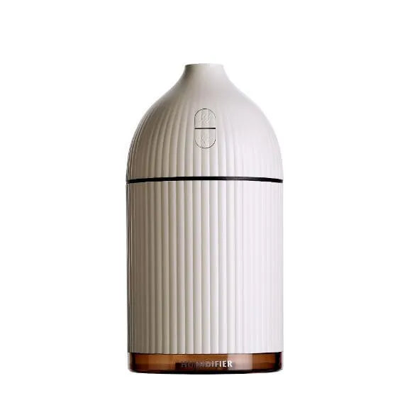 White ultrasonic aromatherapy diffuser and humidifier with LED light, 80mm diameter